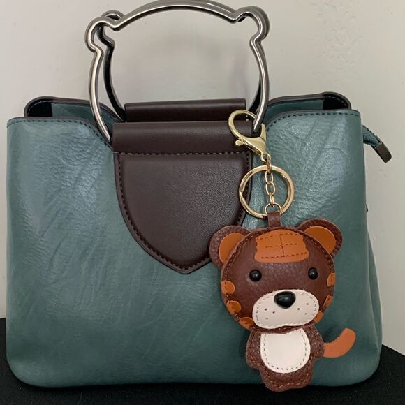 Handmade Genuine Leather Colorblock Cartoon Tiger Keychain/Handbag Charm - Picture 2 of 8